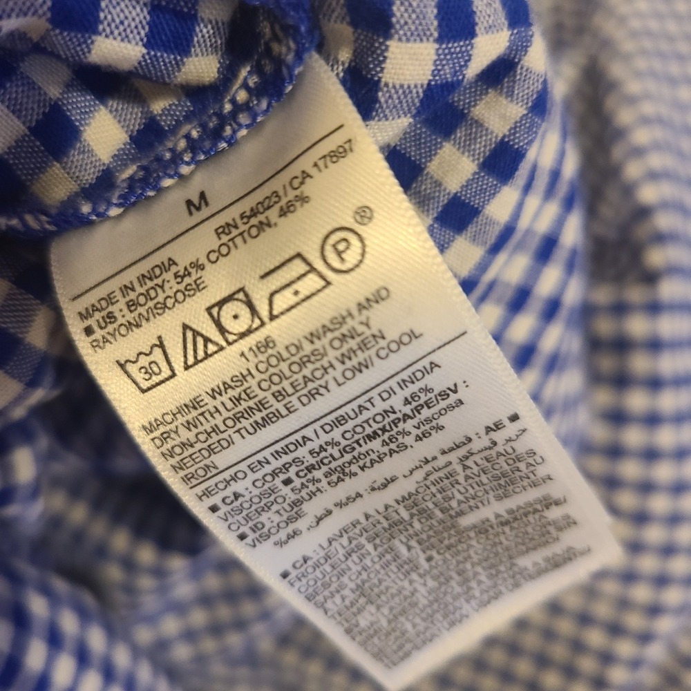 Old Navy Blue White Gingham Midi Dress Womens Medium Cotton Rayon Tiered Strappy - Picture 6 of 6